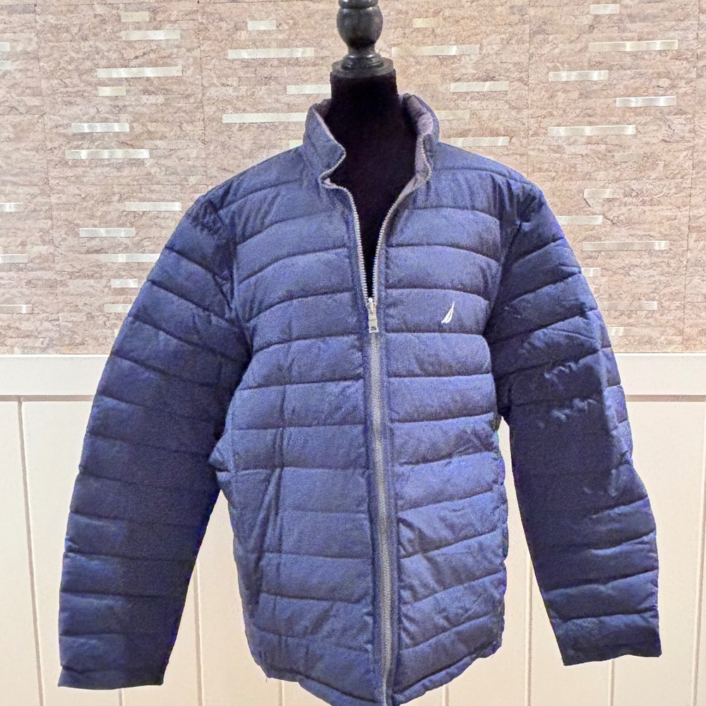 New Men's Nautica Reversible Gray Navy Blue Ski Puffer Winter Coat Jacket XL - Picture 3 of 9
